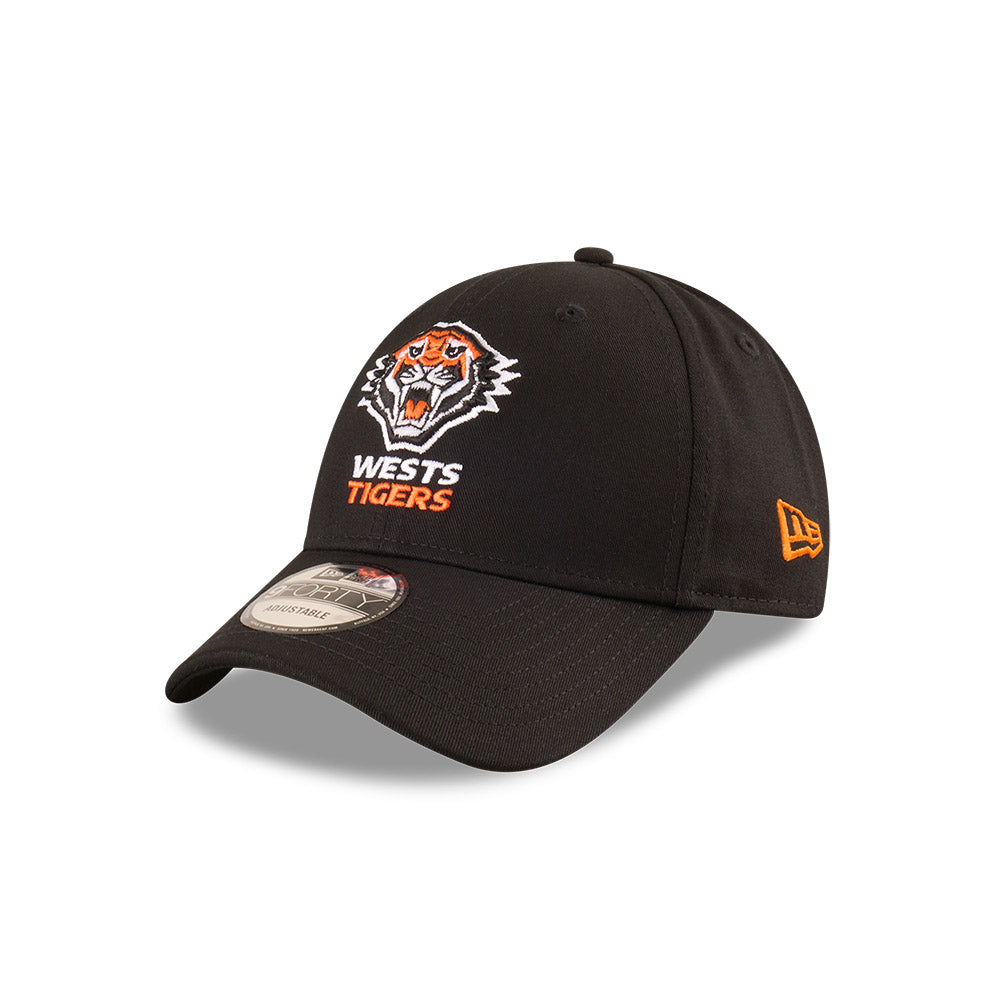 Wests Tigers Hat - 2025 NRL Badged Black OTC 9Forty Strapback Cap - New Era